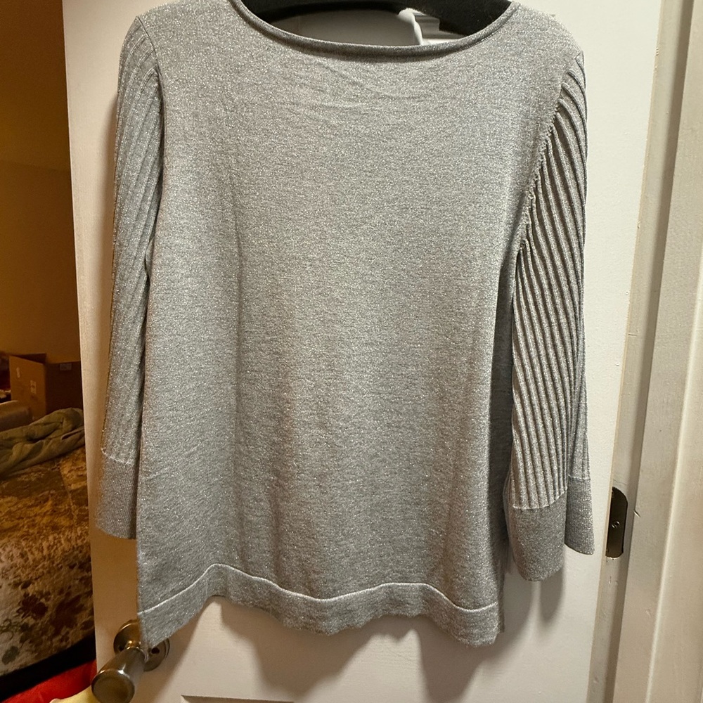 Talbots Gray Ribbed Sleeve Sweatshirt - Picture 2 of 12